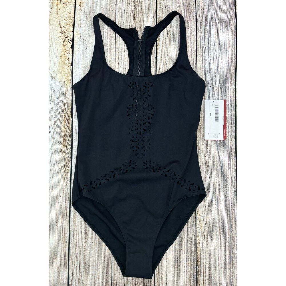 Spyder Swimsuit Size Large One‎ Piece Lasercut Womens Racerback Black Surf NWT